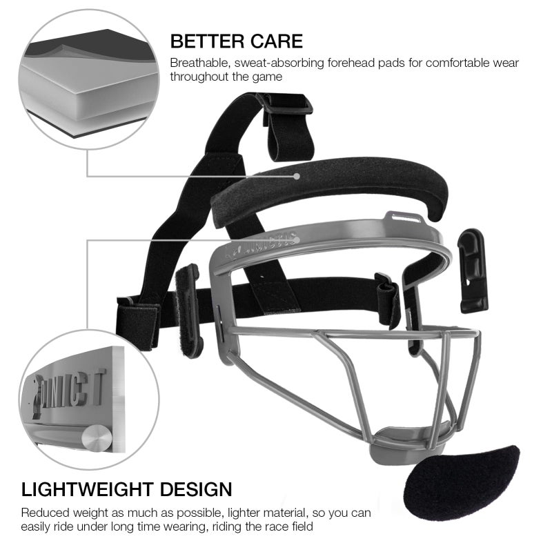 Dinictis Softball Face Mask, Lightweight, Comfortable, with Wide Field Vision, Durable and Safe Face Guards, Premium Protective Softball Fielder's Mask-Grey-Youth(M) - Image 3